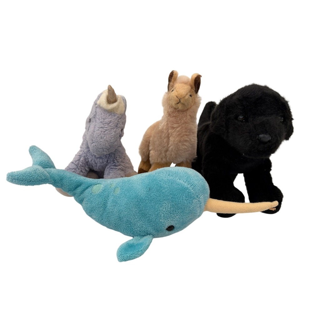 Douglas Cuddle Toys Plush Lot Black Lab Narwhal Unicorn Llama Stuffed Animals
